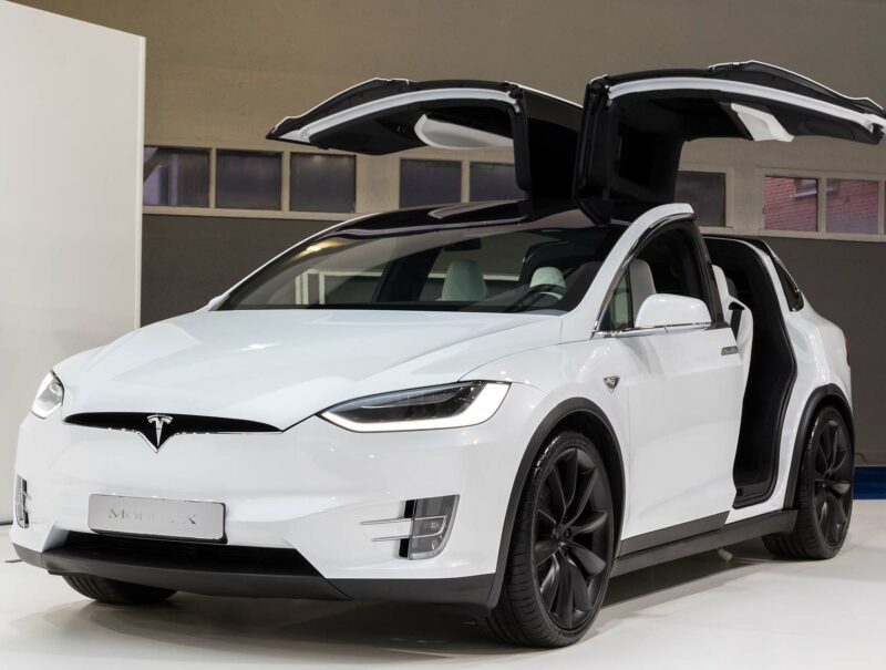 Tesla Model X electric luxury crossover suv car showcased at the 97th Brussels Motor Show 2019 Autosalon.