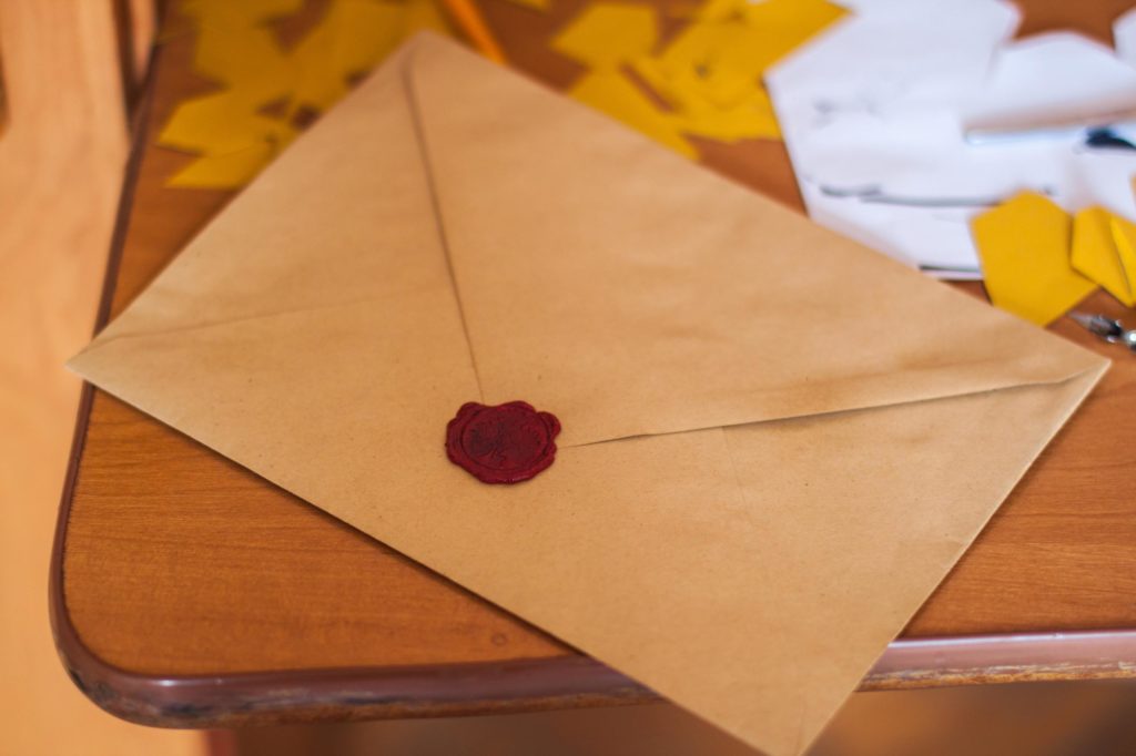 An envelope on a table