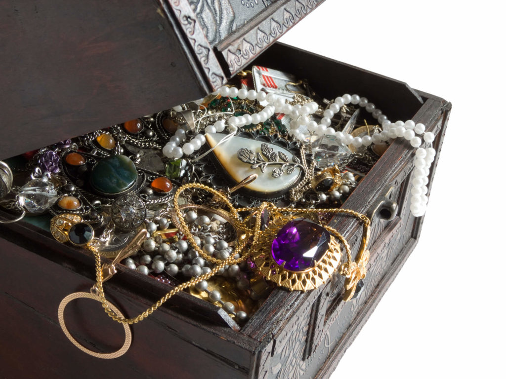 Jewelry in a wooden box prepared for long-distance moving 