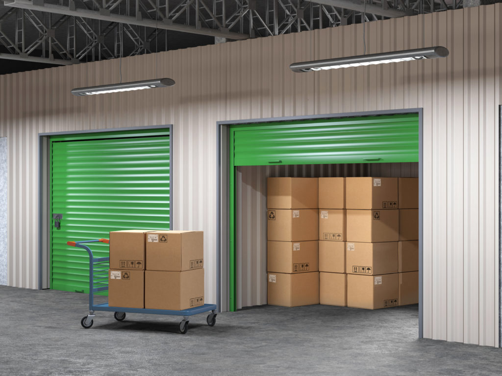Boxes load in storage units after long-distance moving