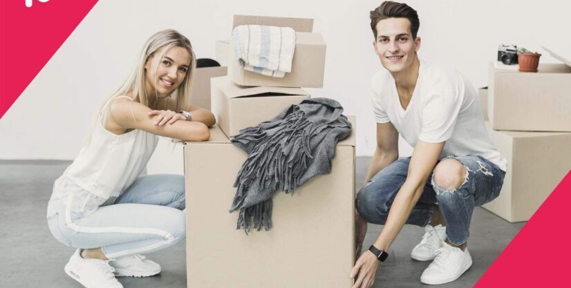 Guy and a girl packing for a long-distance moving Long Distance Movers Logo
