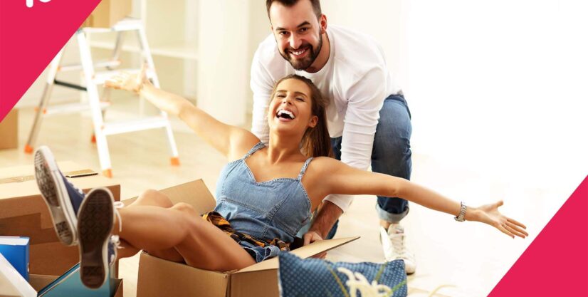 happy couple moving Long Distance Movers Logo