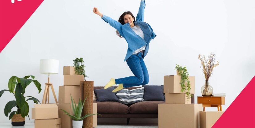 Girl jumping around Long Distance Movers Logo