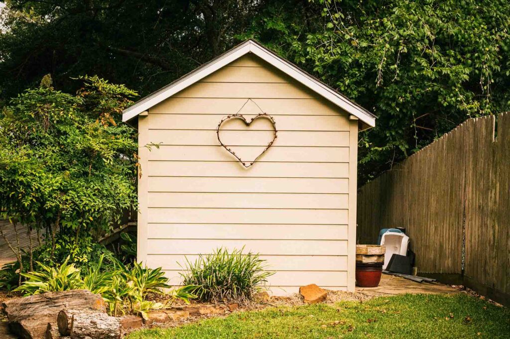 A shed in a yard