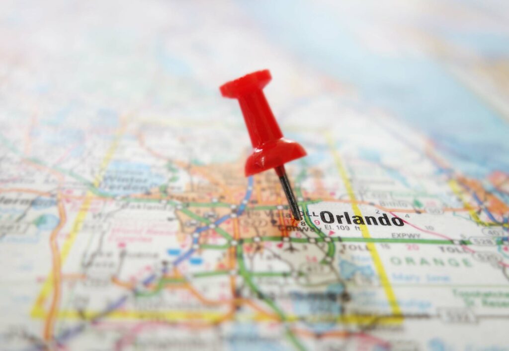 Map with a pin in Orlando
