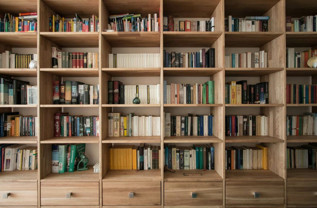 Bookshelves full of books